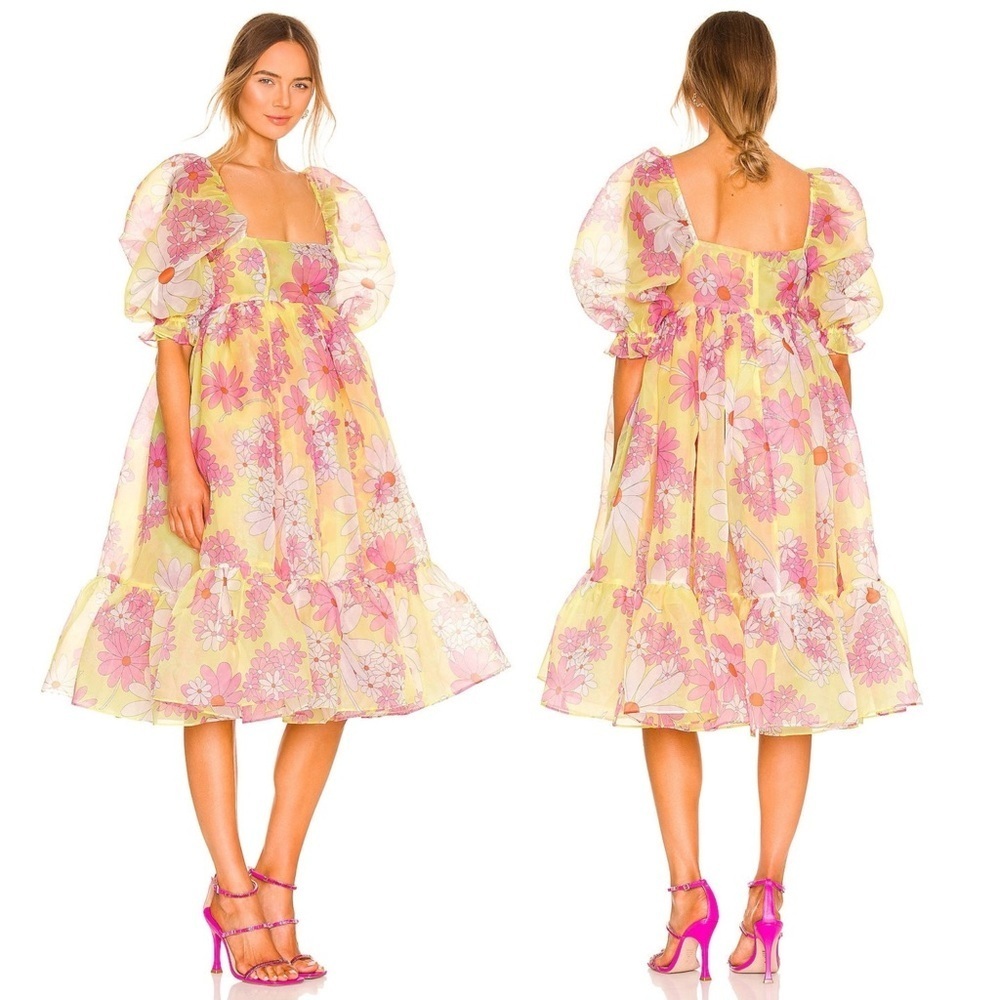 Selkie French Puff Midi Dress in Goldie Floral Print Small - Picture 2 of 11